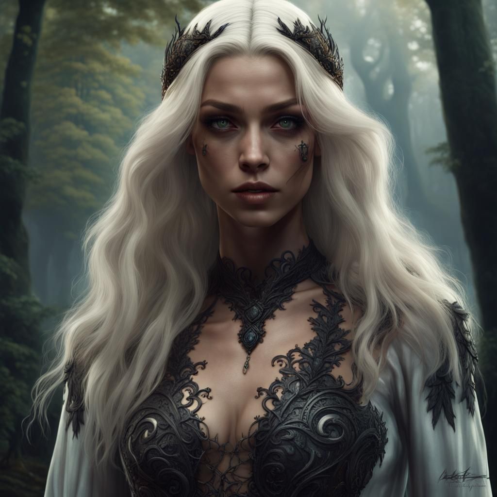 Mysterious Woman in Dark Forest: Fantasy Concept Art