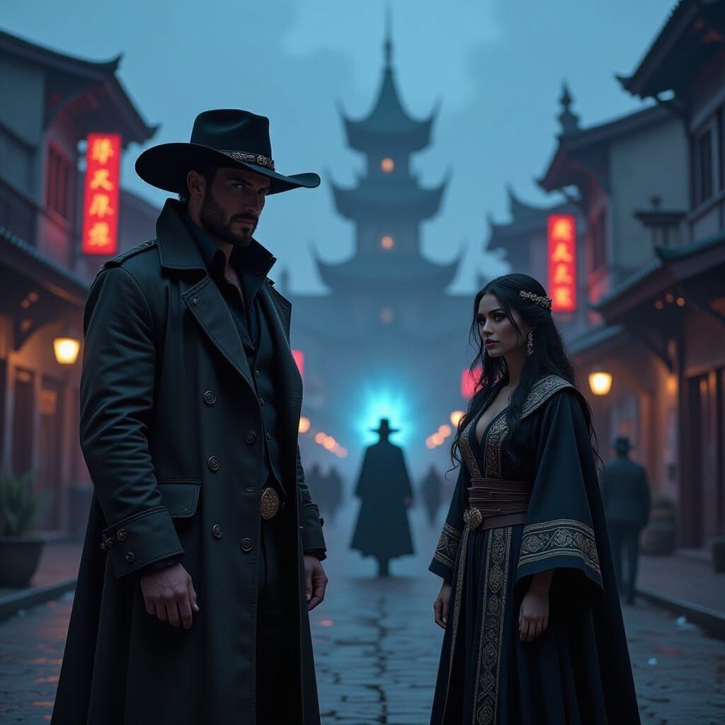 Urban Fantasy Cityscape with Portal and Magic