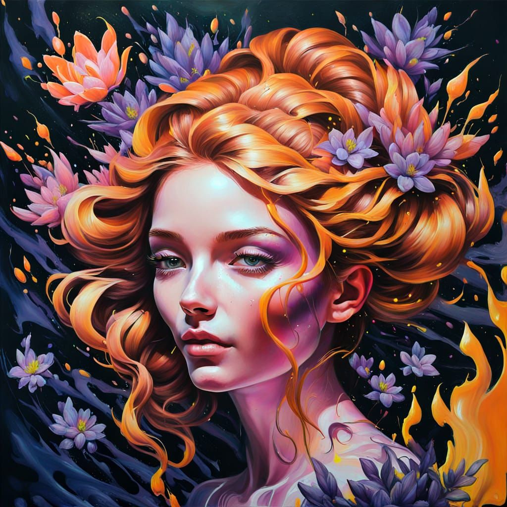 Surreal Liquid Portrait in Neon Oil Airbrush Style