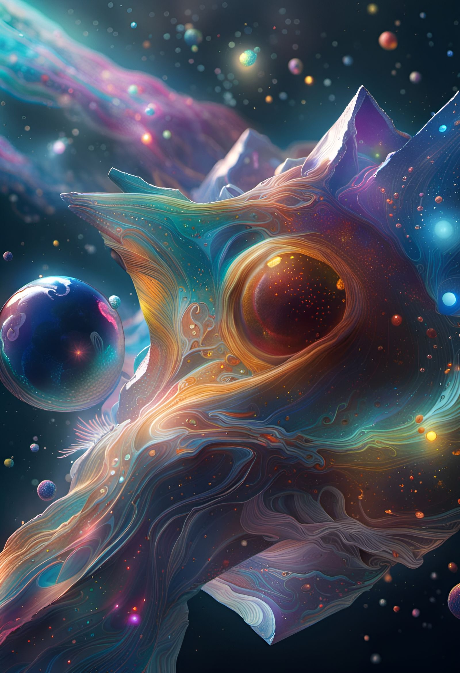 Holographic Cosmic Astral Illustration in Mixed Media