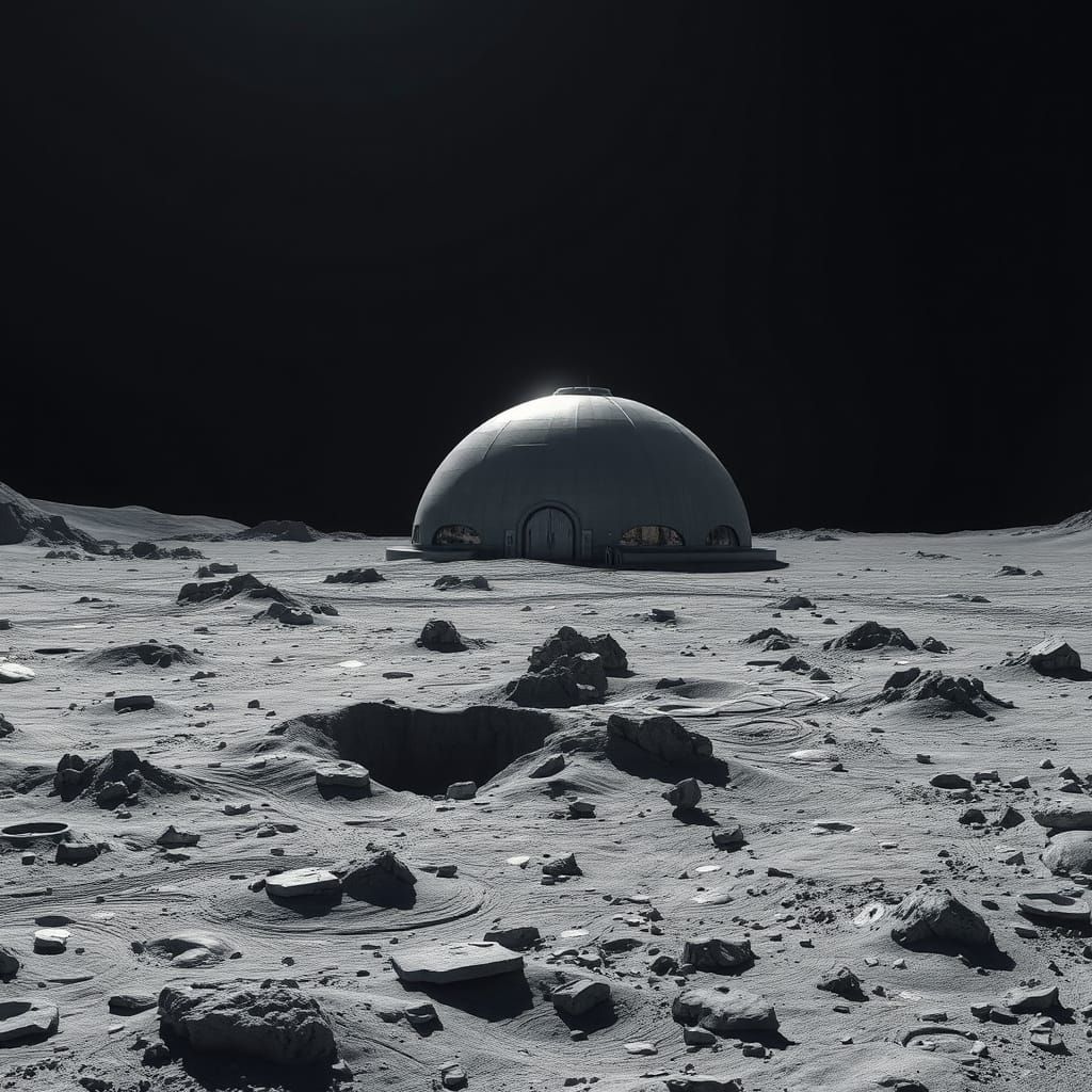 Futuristic Lunar Colony Dome Amidst Craters