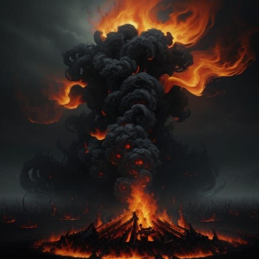 Ethereal Bonfire Smoke Forms Faces in Oil Painting