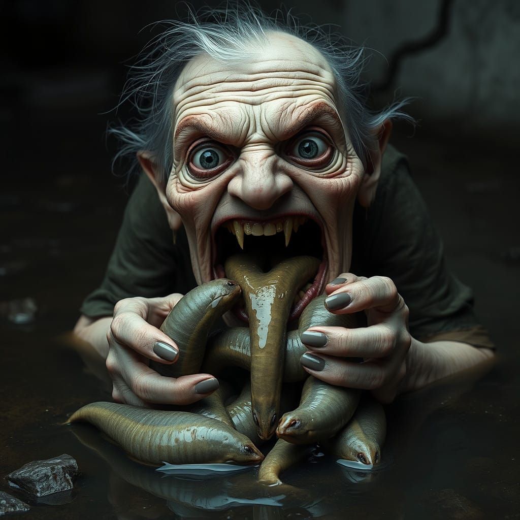 Macabre Lady Consumes Slugs in a Haunting, Biomechanical Sce...