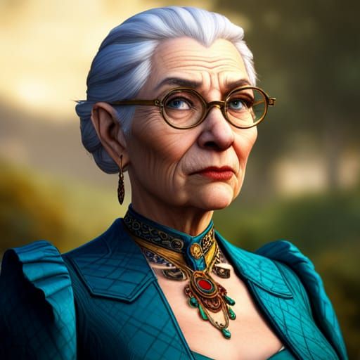 Eccentric Older Woman, Detailed Matte Painting