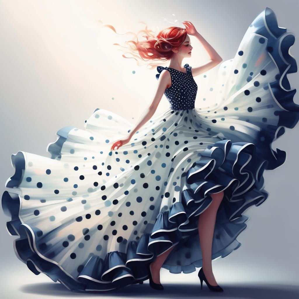Elegant Woman in Polka Dot Dress Illustration