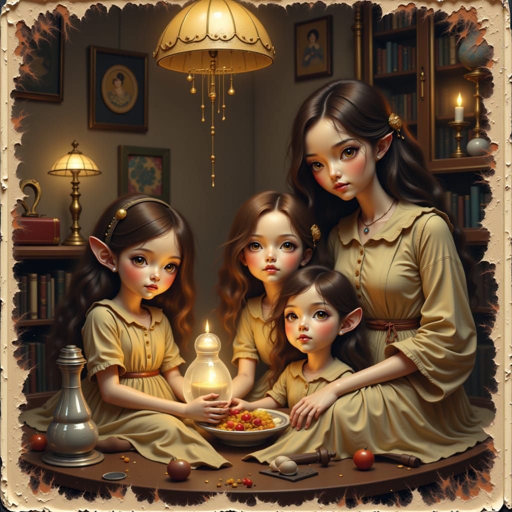 Alien Family Nostalgia: Sepia-Toned Polaroid Photo Gallery