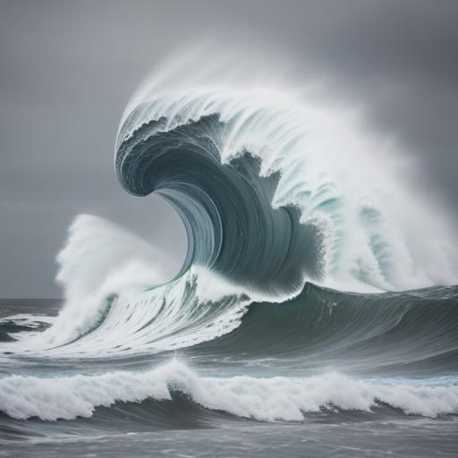 Winter Sea Storm Crashing Over Harbor Seawall