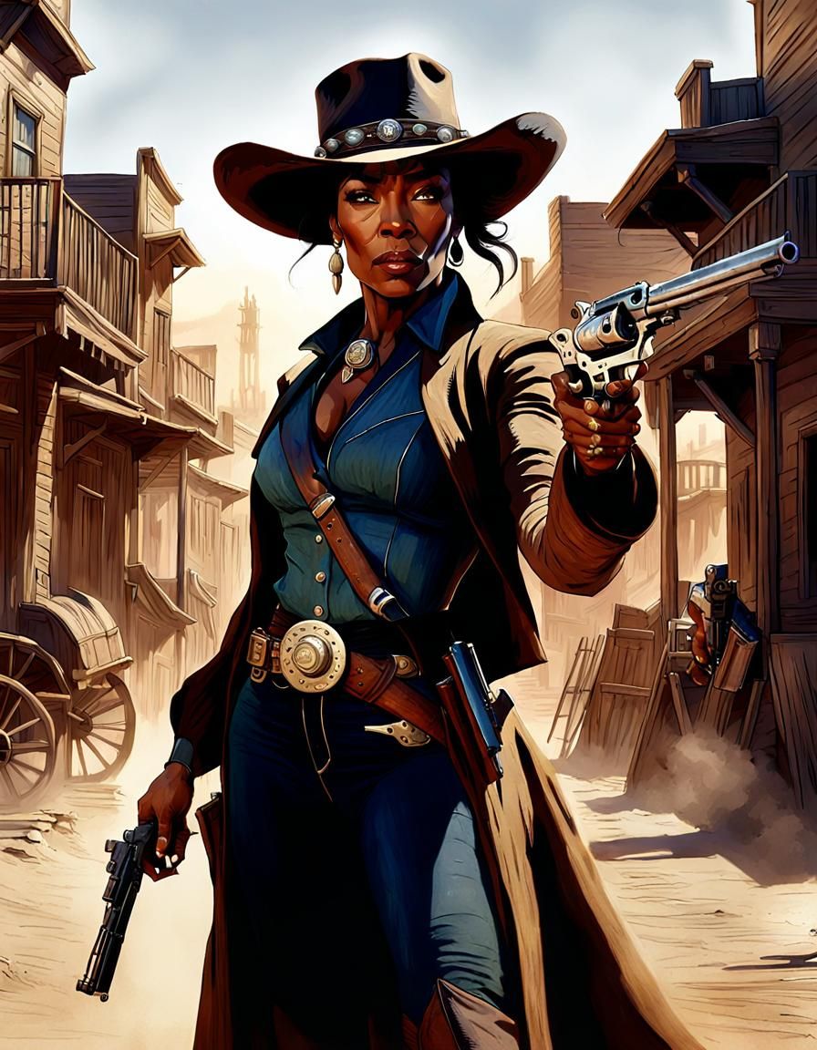 Angela Bassett as Old West Gunfighter: Dark Fantasy Art