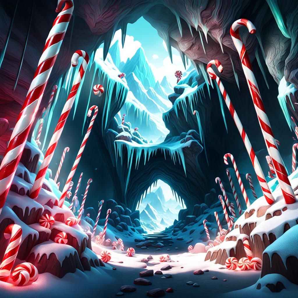 Candy Cane Crystal Cave: Detailed Matte Painting