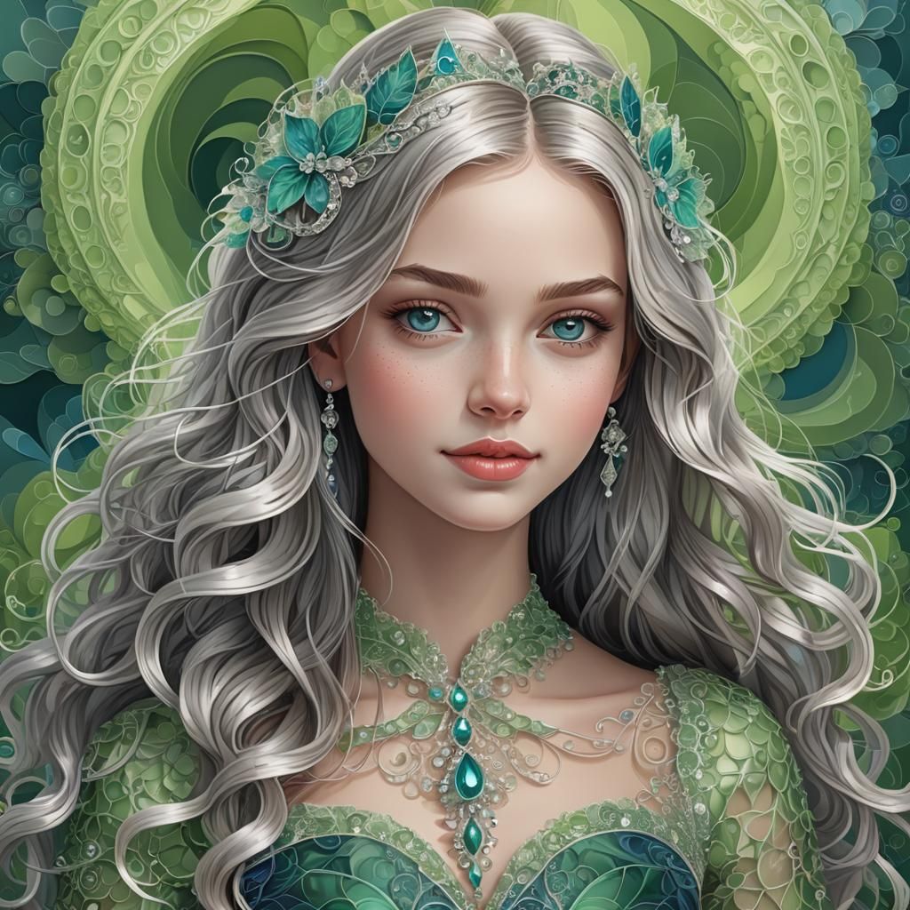 Portrait of a Silver-Haired Woman in Green Gown