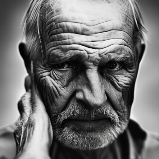 Intense Portrait of Elderly Man in Black and White