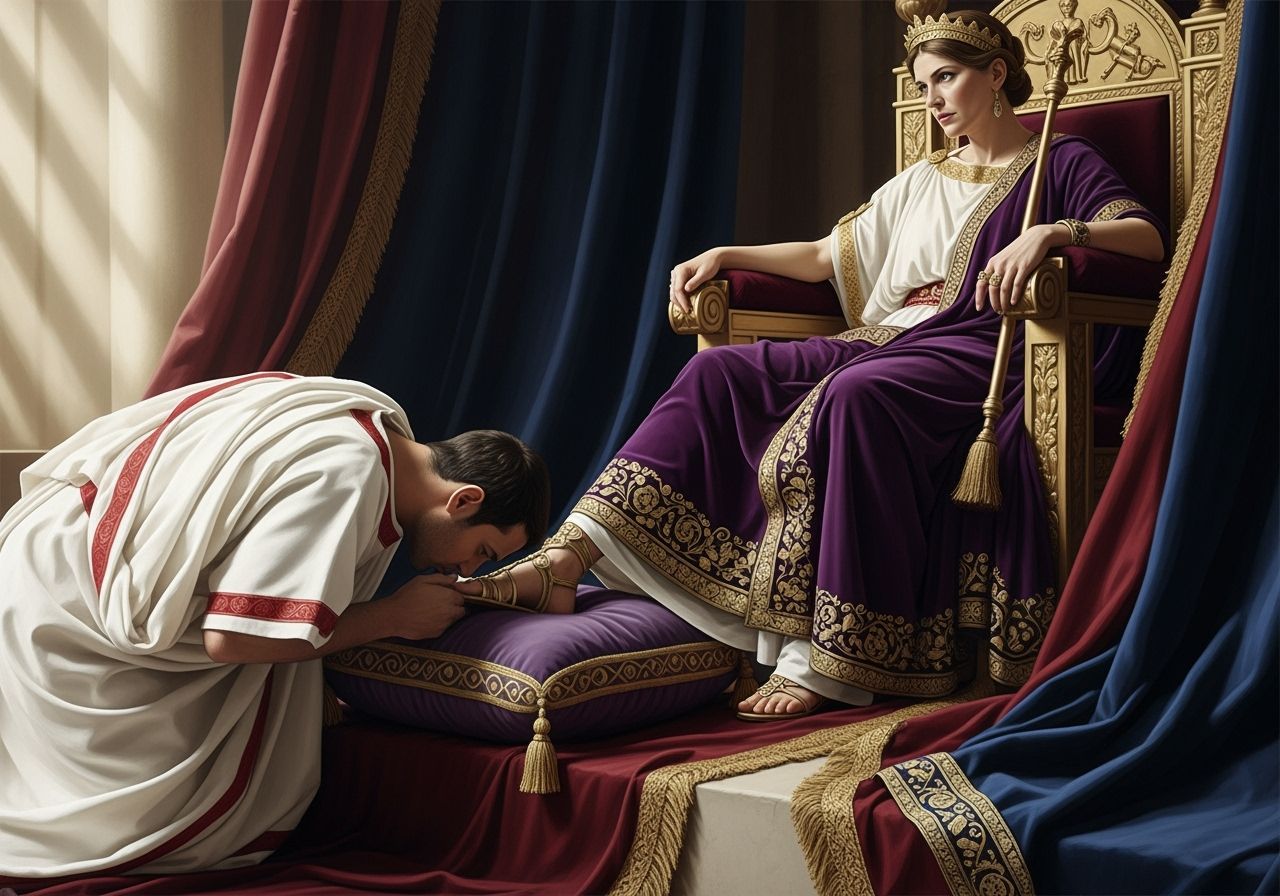 Roman Senator Bowing to Empress in Opulent Setting