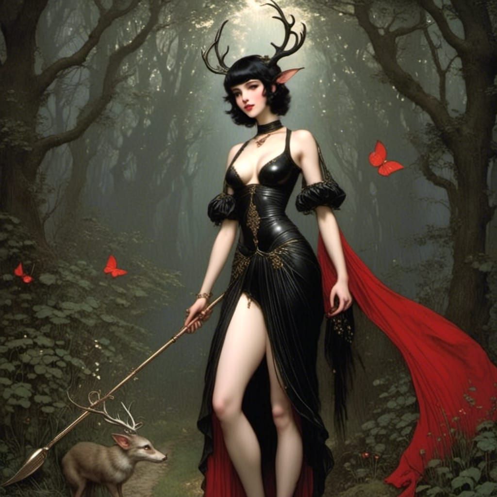 Pale Woman with Antlers Sweeping