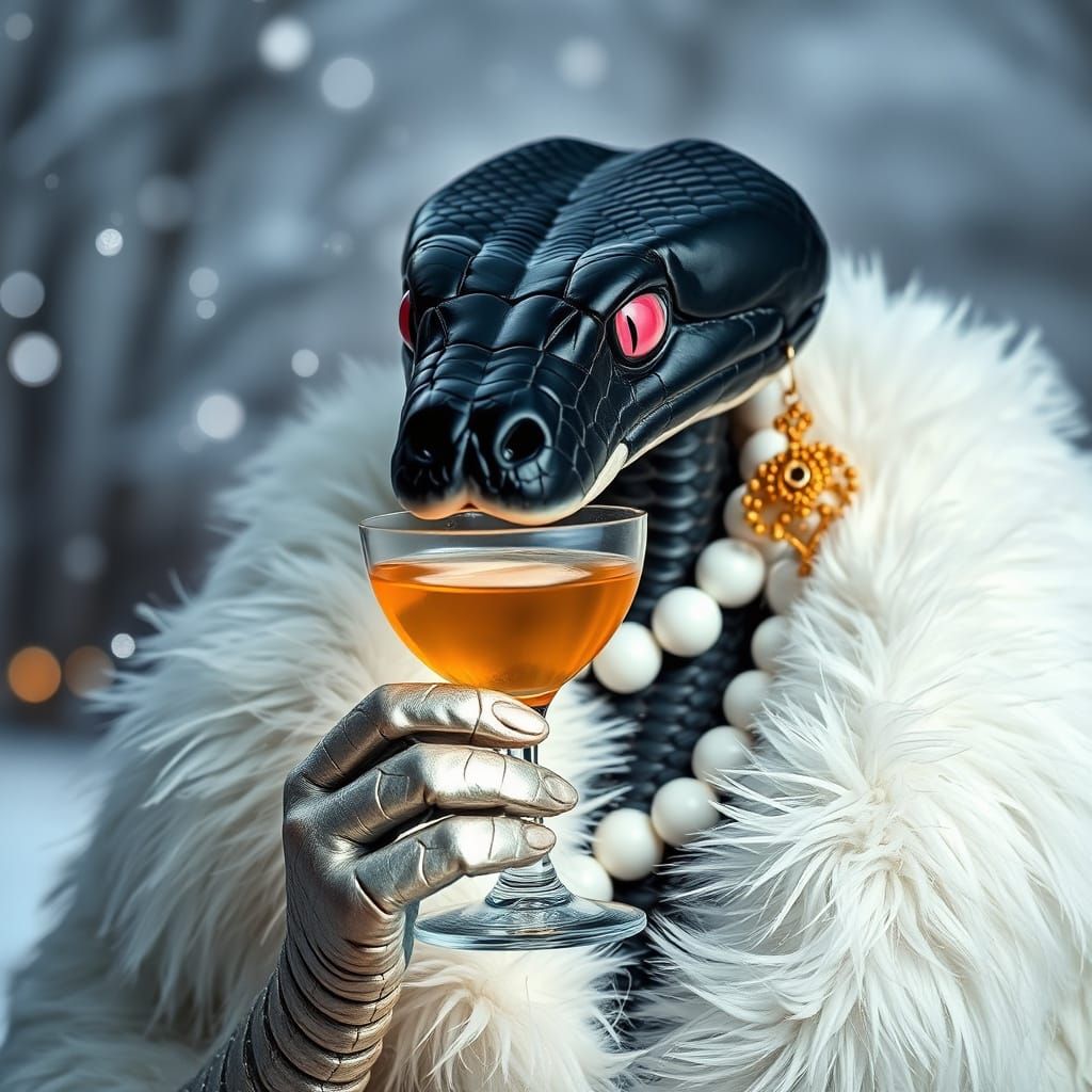 Surreal Snake in Fur Coat: High Fashion AI Art