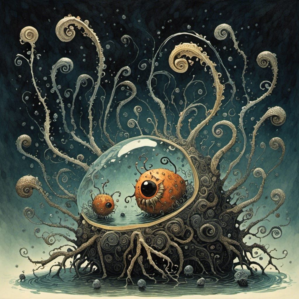 <lora:CreepyWaterCritters:1.0> Large cancer creature crawls in the darkness, horror, dark fantasy