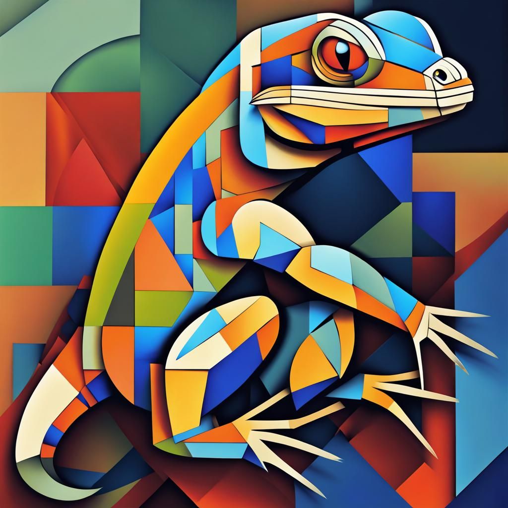 Cubist Lizard in Geometric Art Deco Style