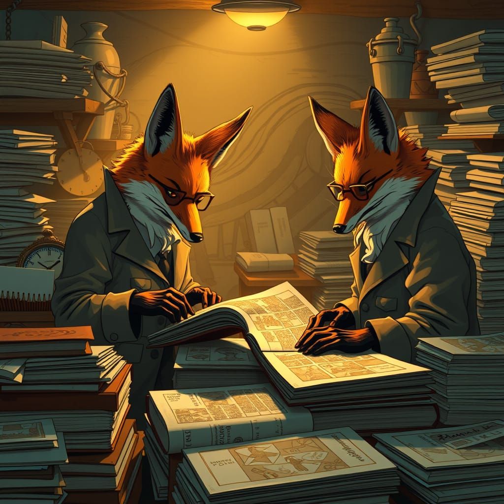 Tweed-clad Foxes Craft Fantastical Comics in Cozy Workshop