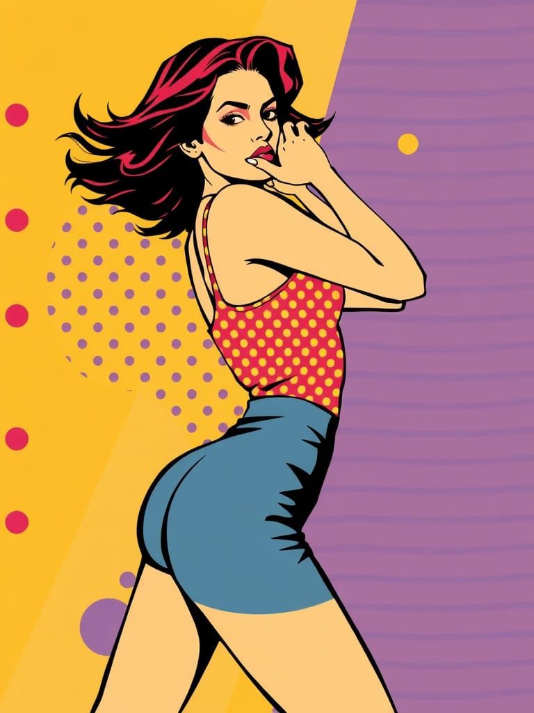 Flat Pop Art Portrait with Geometric Patterns and Bright Col...