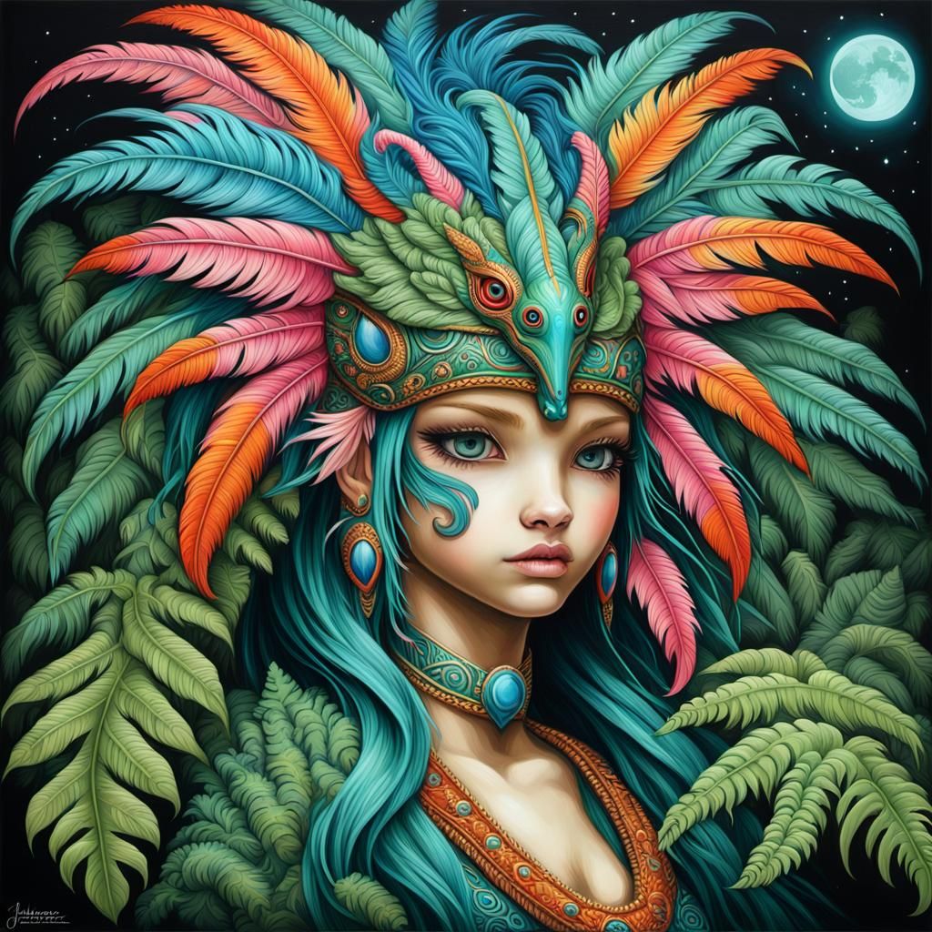 Ornate Quetzalcoatl in Jungle, Graffiti Art Style