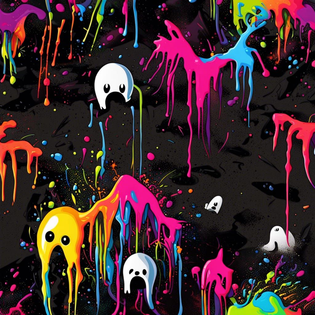 Cute Ghost with Colorful Splash in Graffiti Art