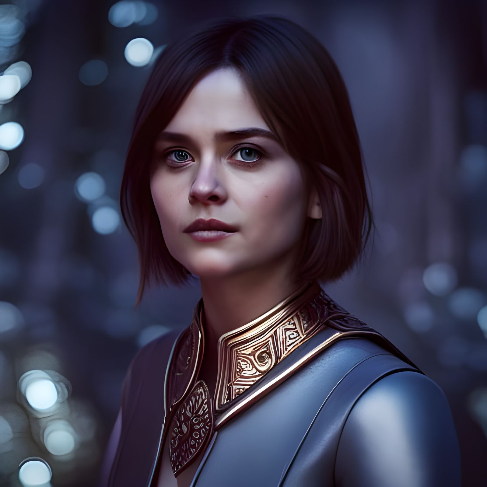 Jenna Coleman in Moonlit Forest, Hyperrealistic Portrait