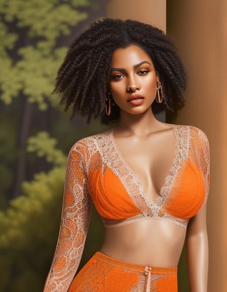 Detailed Digital Painting of Woman in Orange Lace