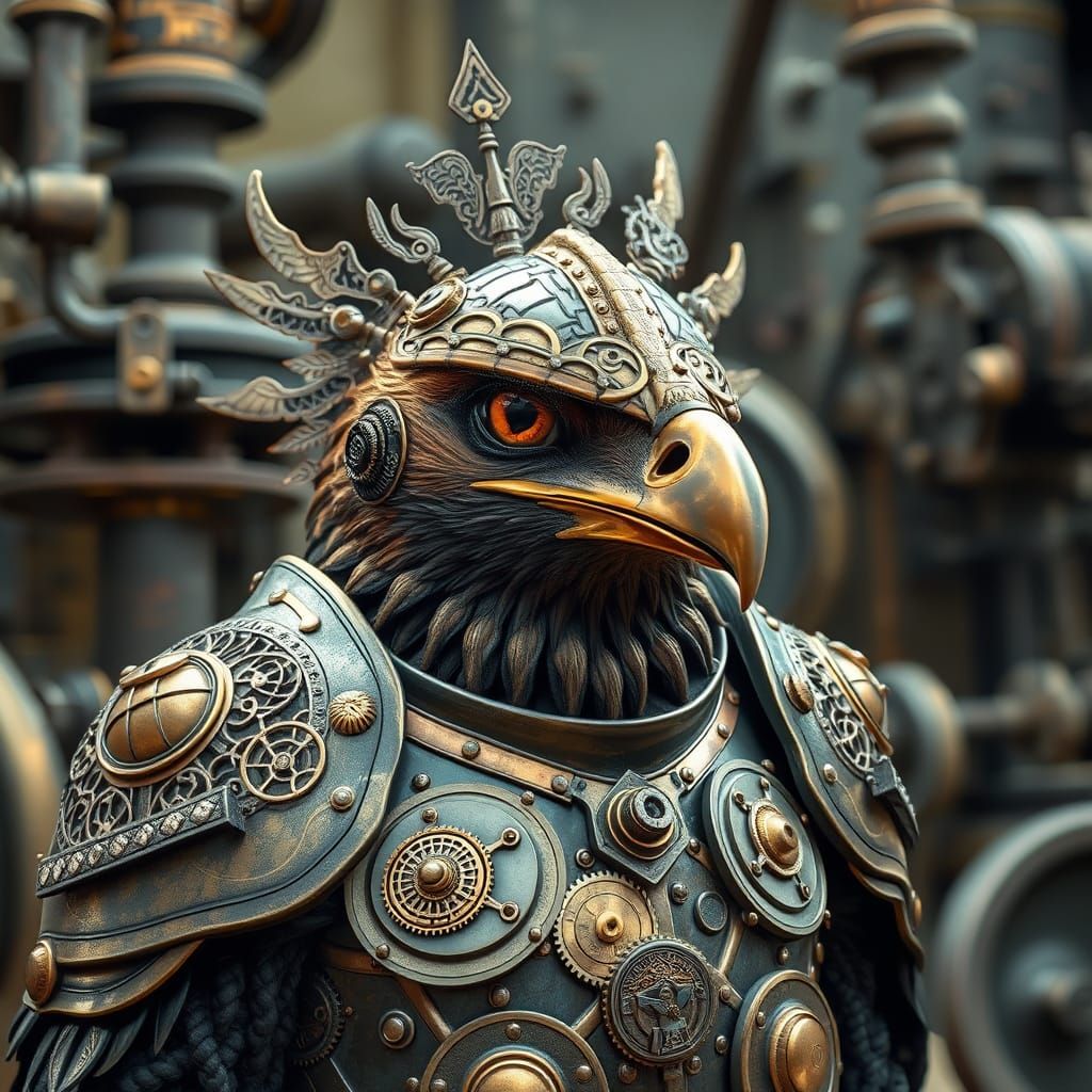 Steam Punk Warrior Hawk in Industrial Victorian Aesthetic
