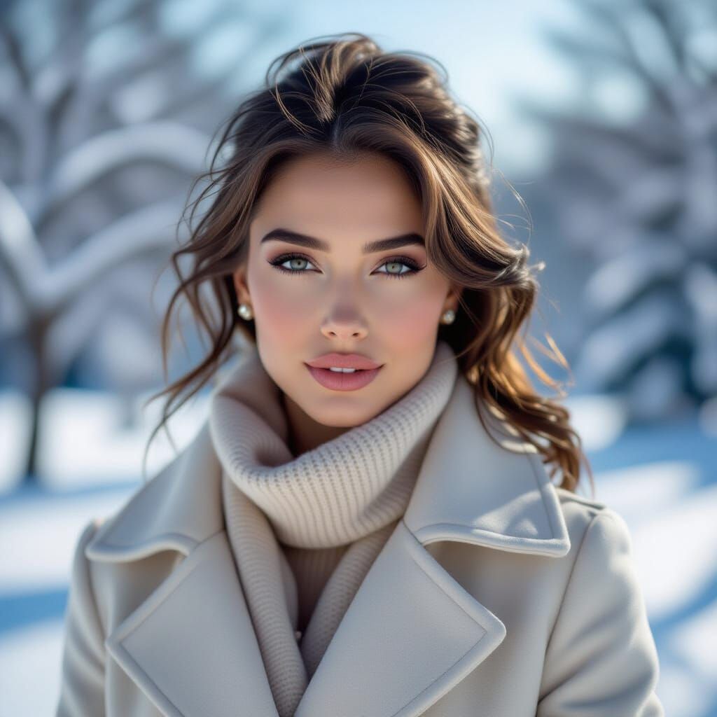 Glamorous Model in Snowy Landscape Portrait