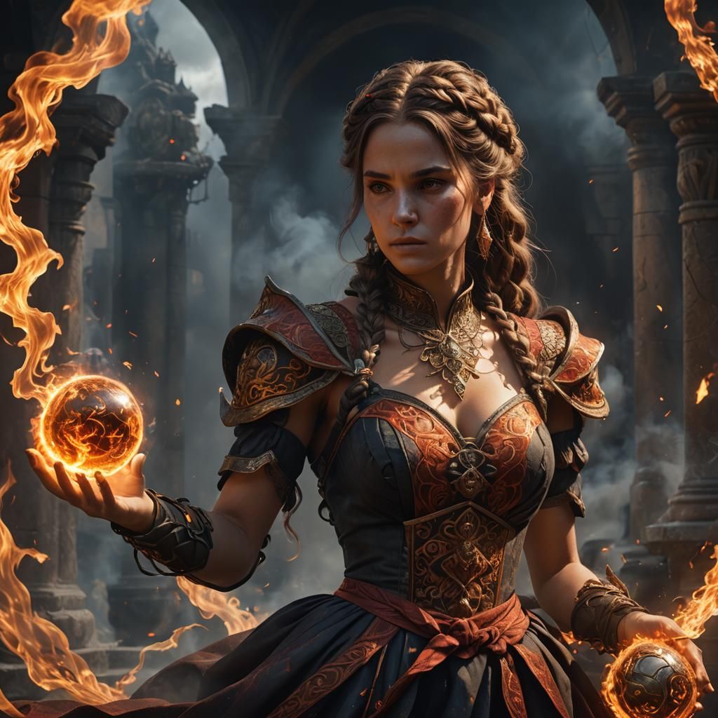 Woman in Dress of Fire: Dark Fantasy Art