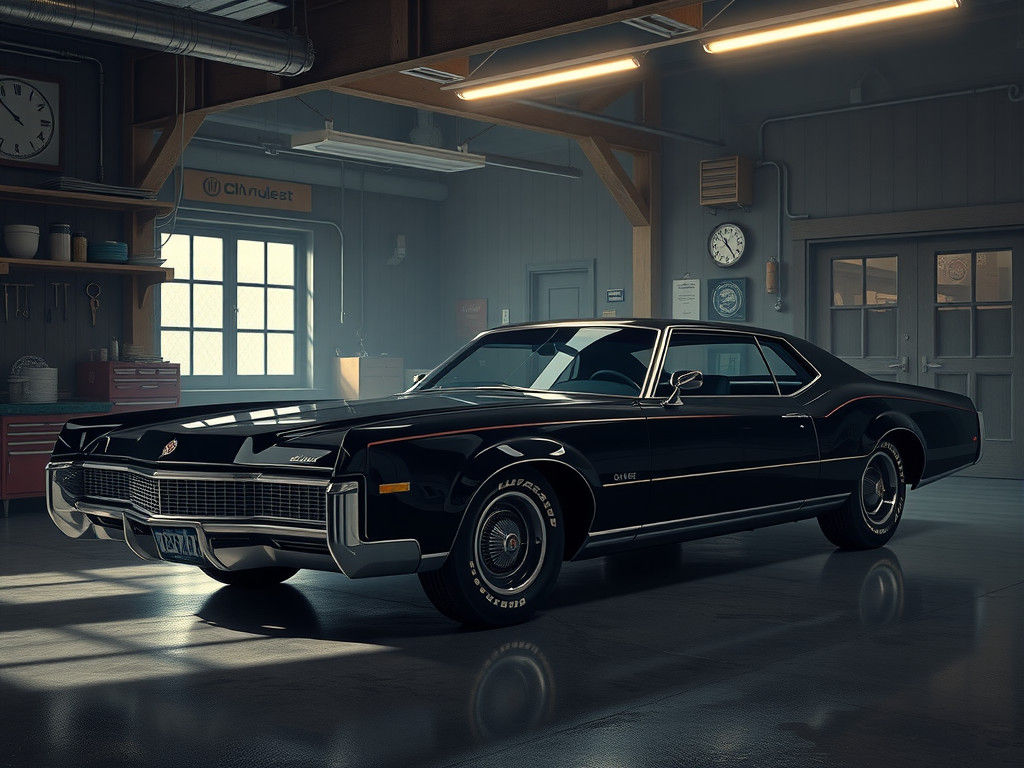 Retro-Futuristic Classic Car in Nostalgic Garage