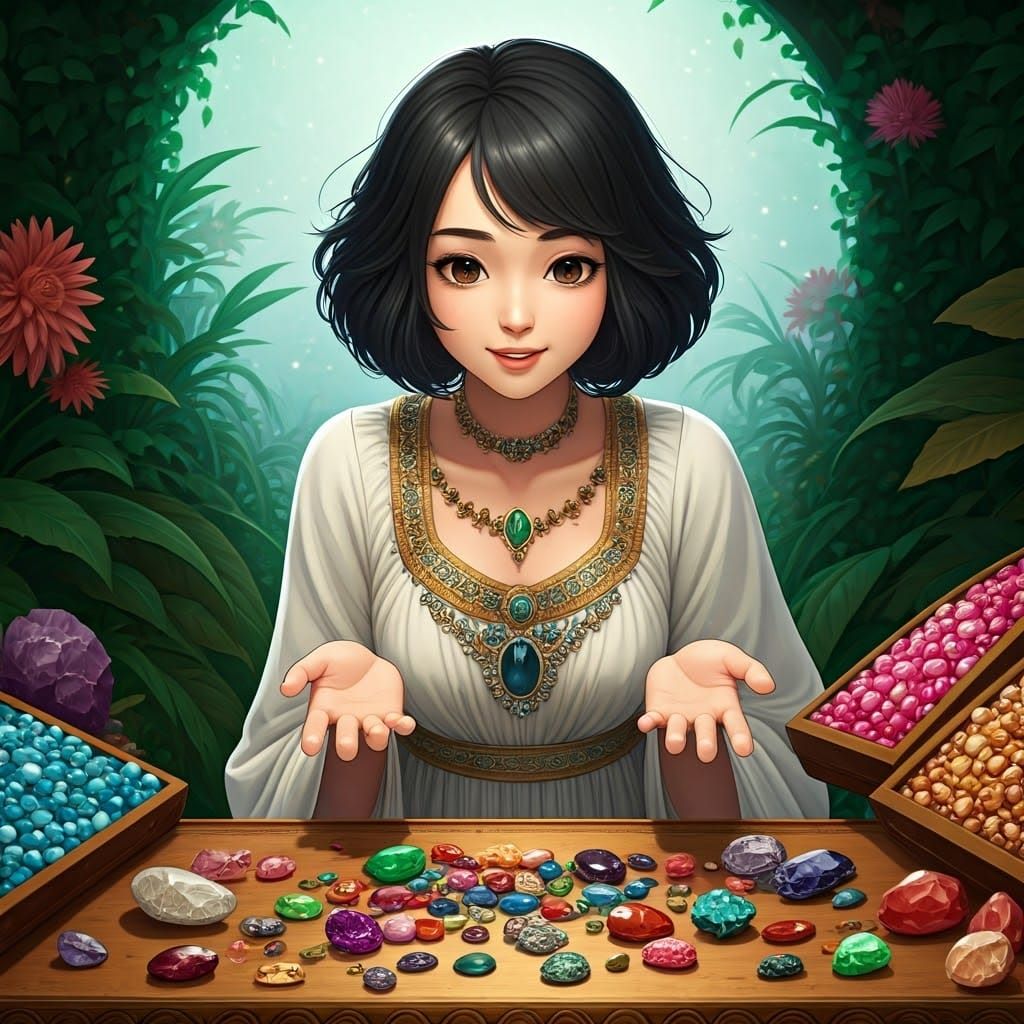 Anime Woman Discovers a Treasure Trove of Vibrant Gems in a...