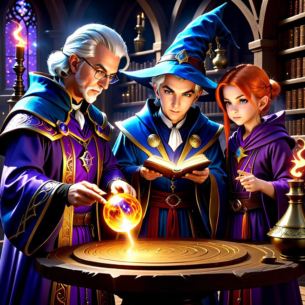 Grand Mage and his apprentices, learning how to conjure up s...