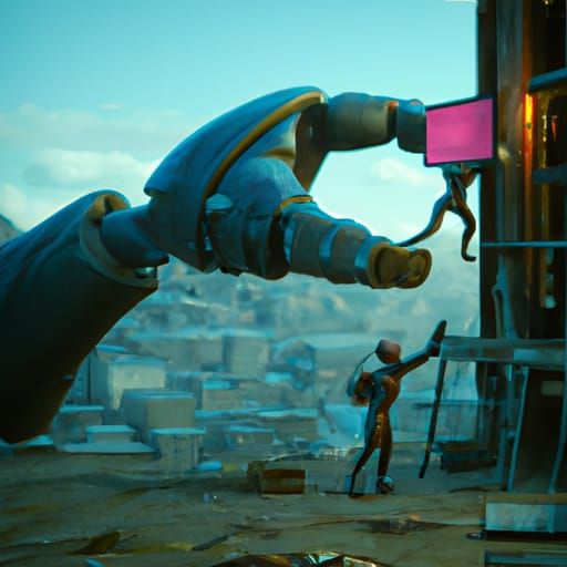 Computer Dominates Human: Detailed Fantasy Concept Art