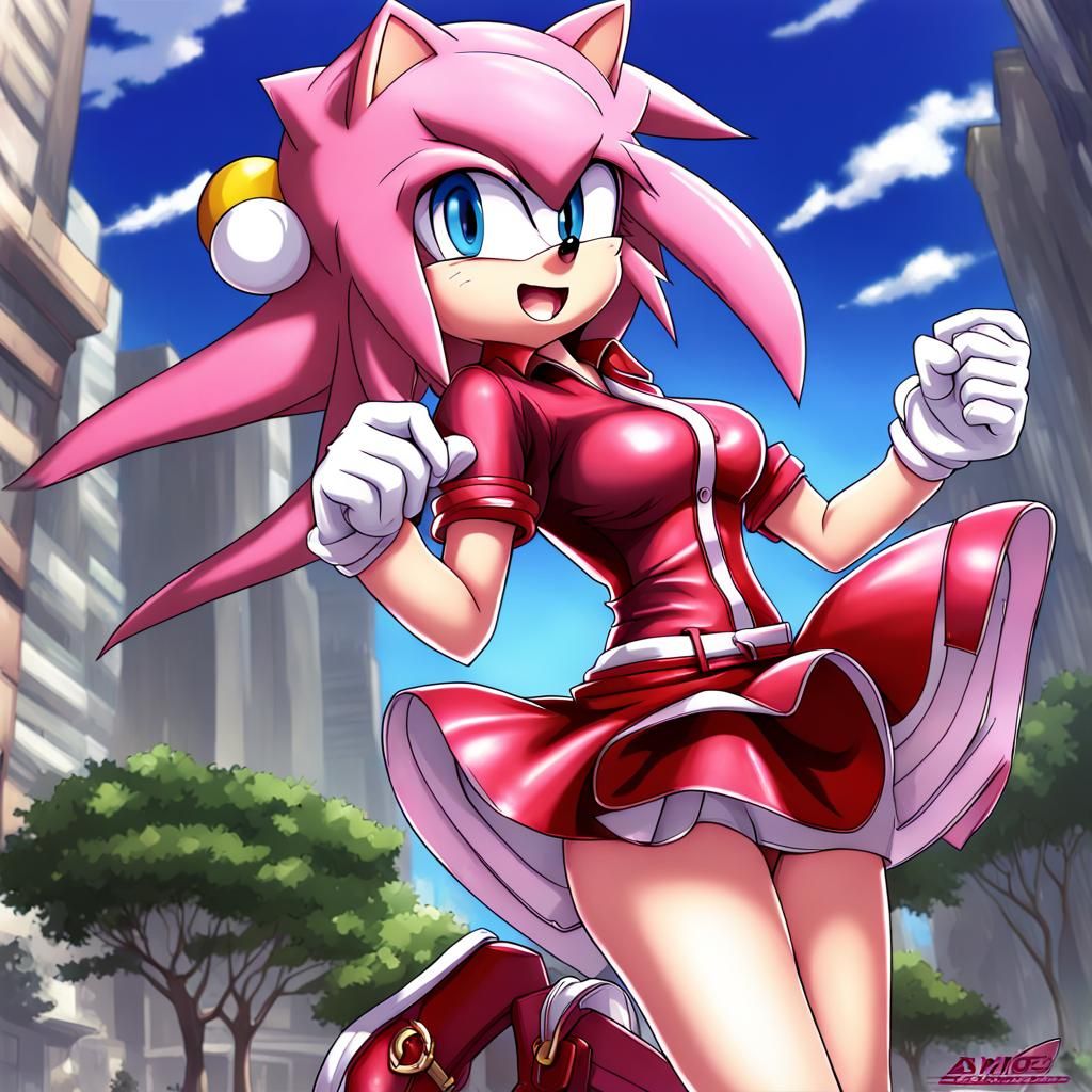 Amy Rose in Leather Skirt, Anime Style