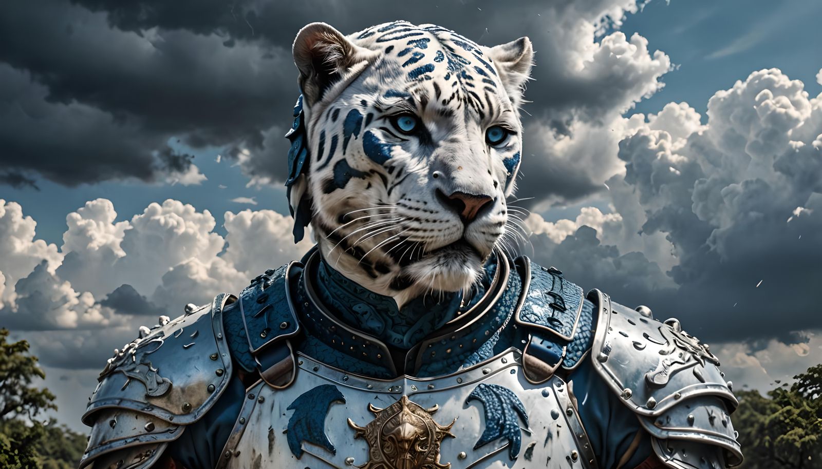 Injured White Panther Warrior in Detailed Armor