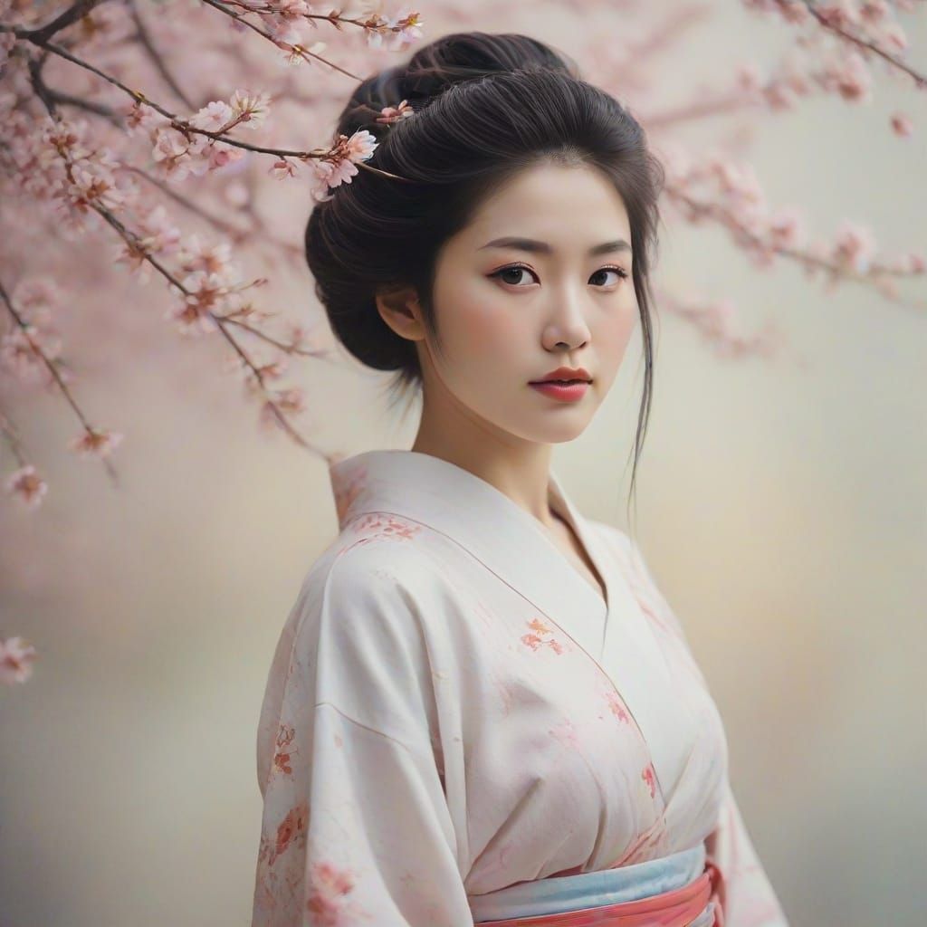 Serene Geisha in Swirling Color Vortex, Impressionist Style