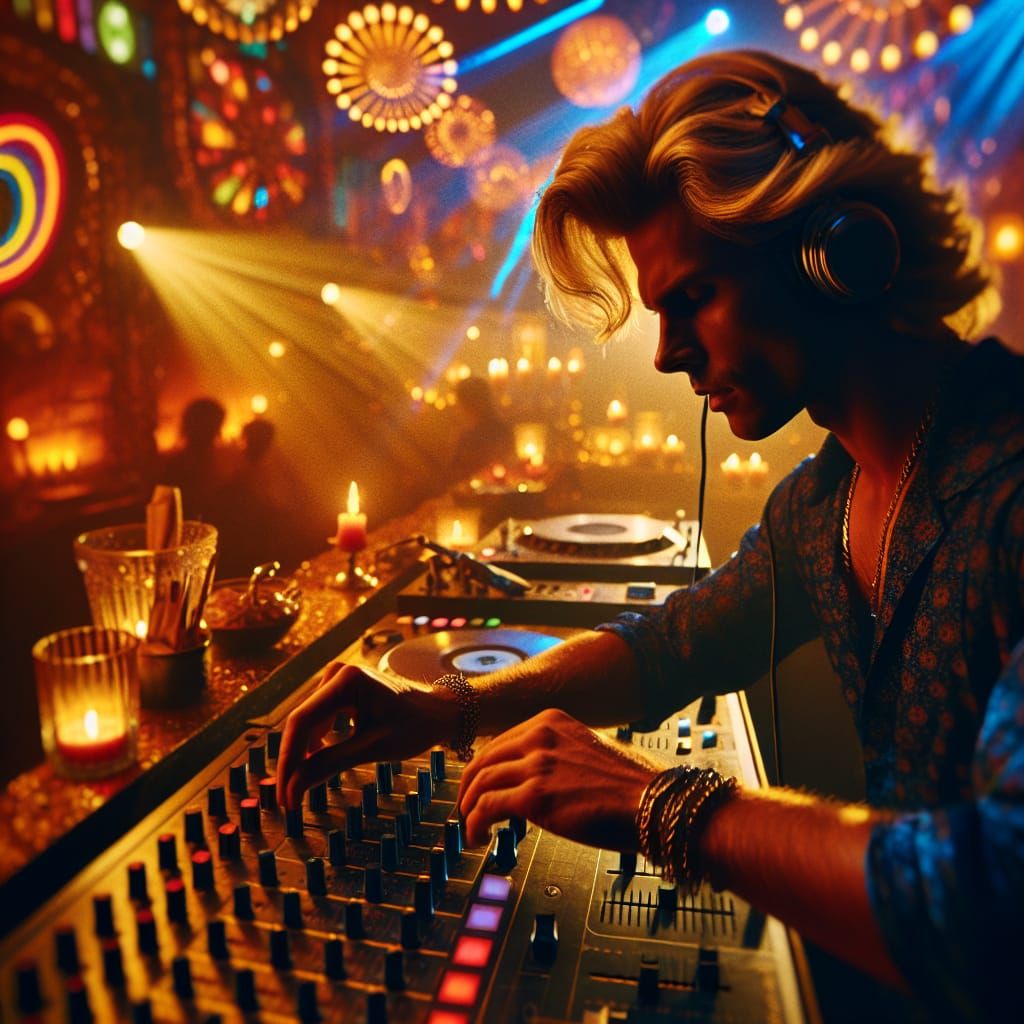 Disco Era DJ in Vibrant 70's Atmosphere