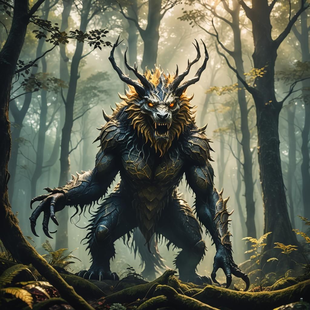 Mysterious Cryptid in Misty Forest: Concept Art