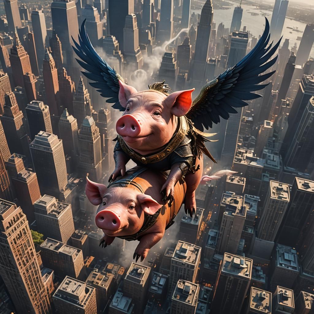 Flying Pig Over NYC: Detailed Matte Painting