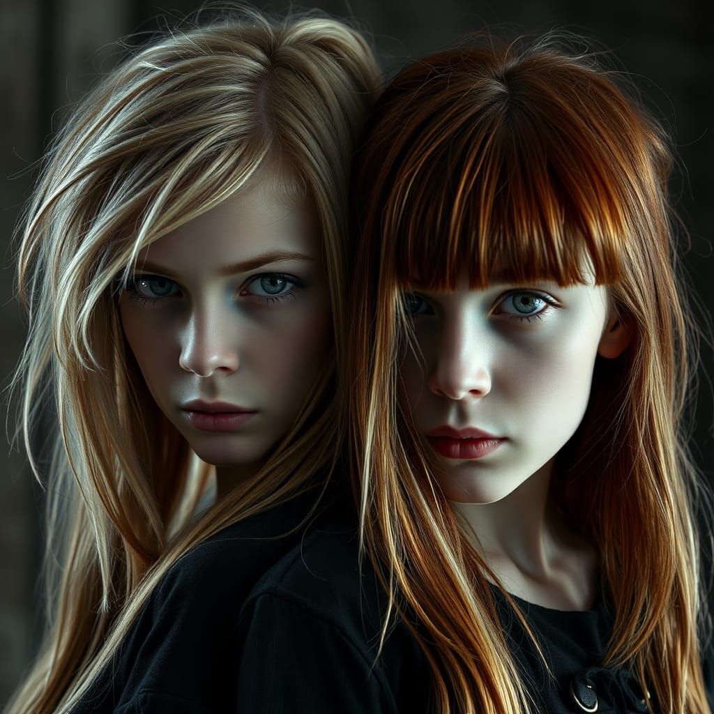 Gothic Portrait of Defiant Twin Women