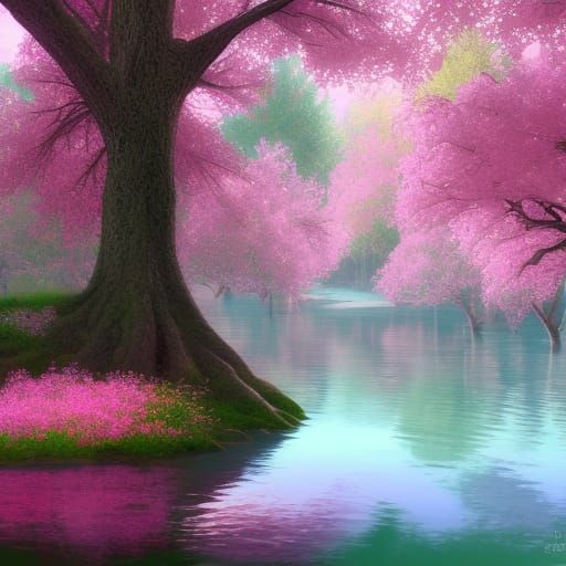 Spring River Landscape in Detailed Matte Painting