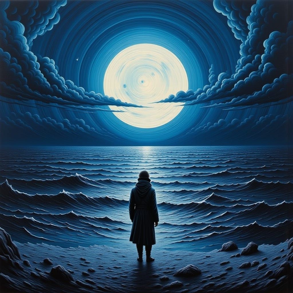 Moonlit Sea in Flowing Modern Style