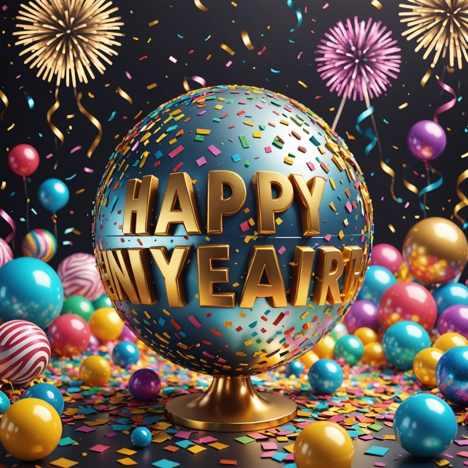 Vibrant New Year Celebration in Whimsical Candyland Style