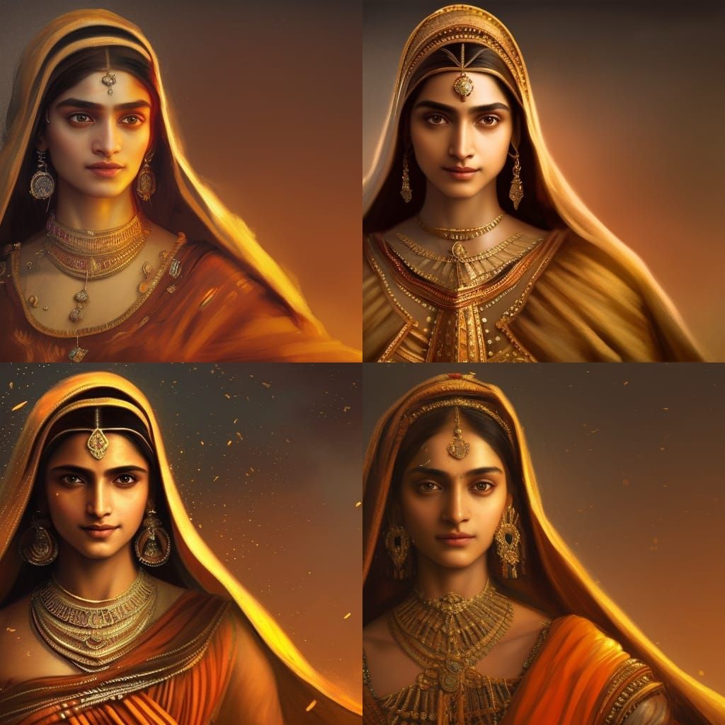 Rani Padmaavat Digital Portrait in Detailed Painting Style