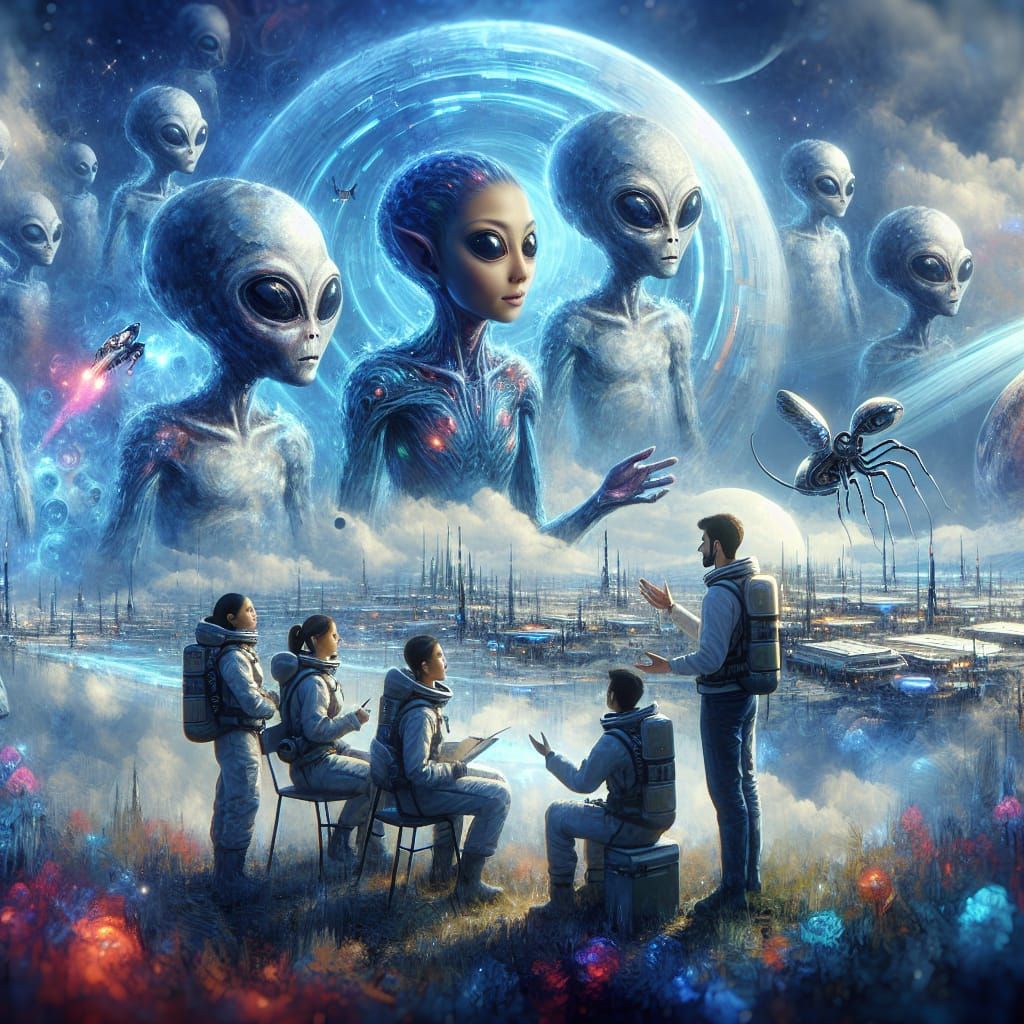 First Contact: Humans and Aliens in Impasto Style