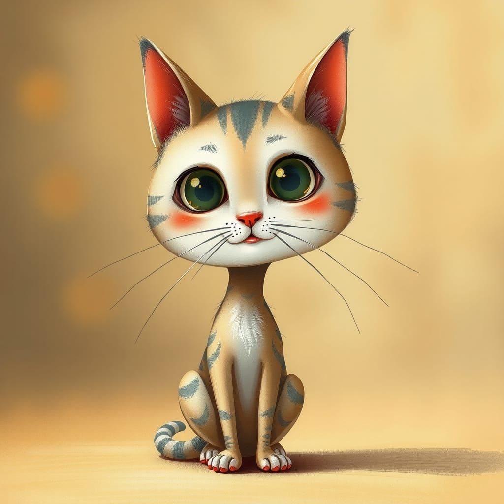 Whimsical Cat Illustration with Oversized Head