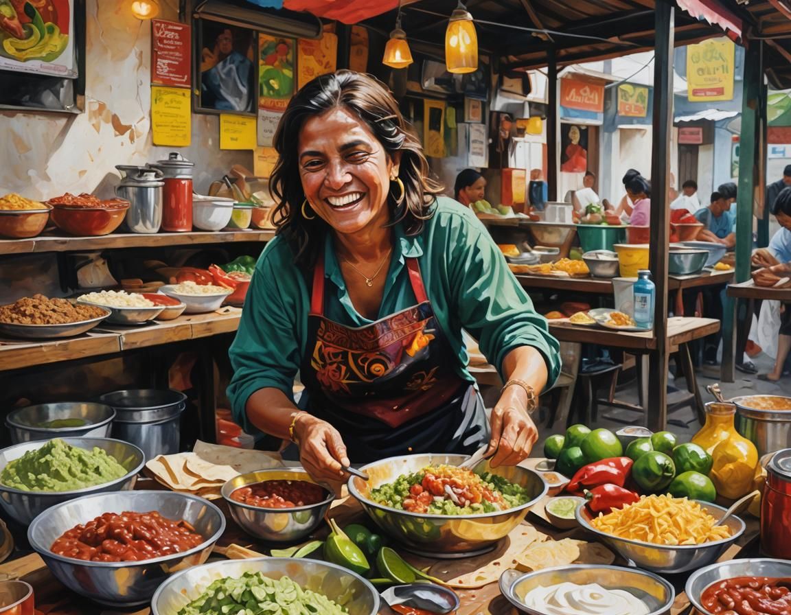 Costa Rican Street Food Vendor in Oil Painting Style