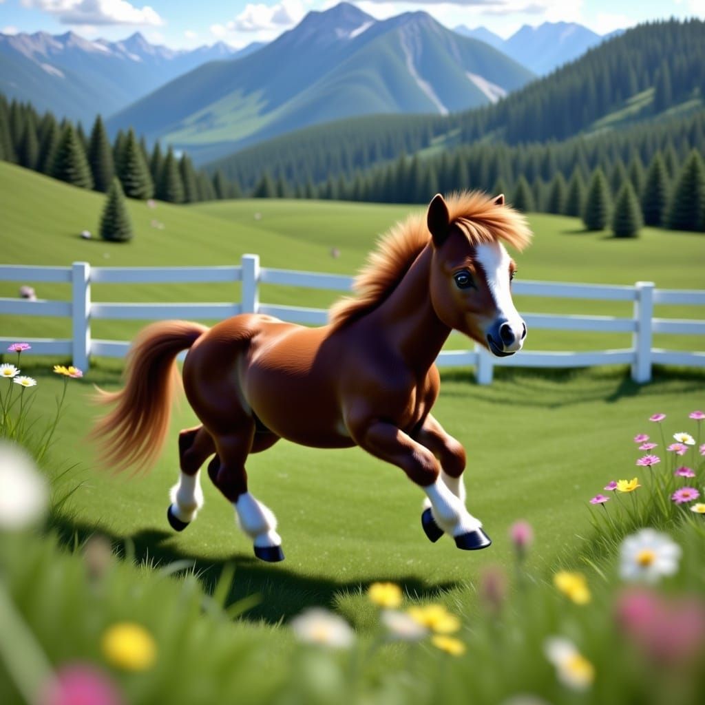 Adorable 3D Render of a Chibi Foal in Pasture