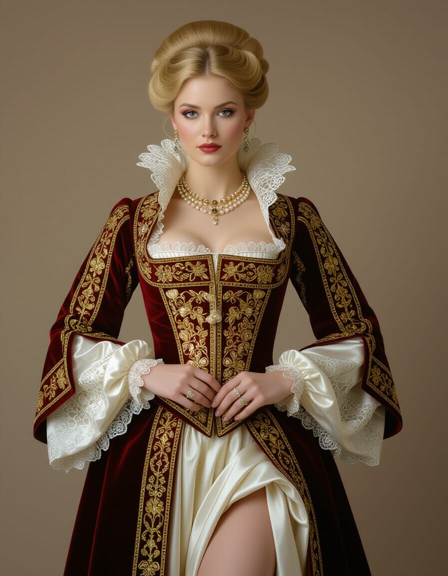 Renaissance Noblewoman Reveals Legs in Elaborate Gown