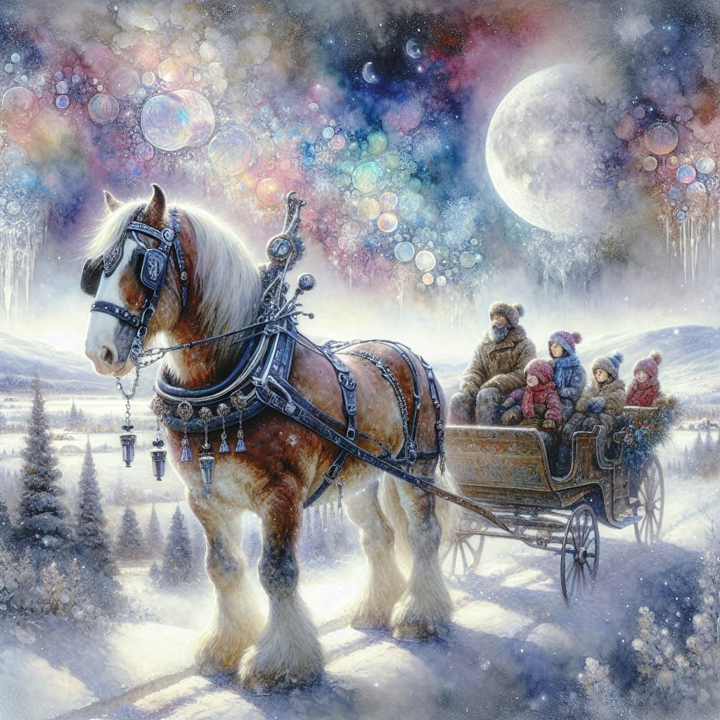 Magical Winter Sleigh Ride in Impressionist Style